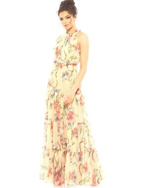 Mac Duggal Floral Halter Maxi Dress Size 14 New